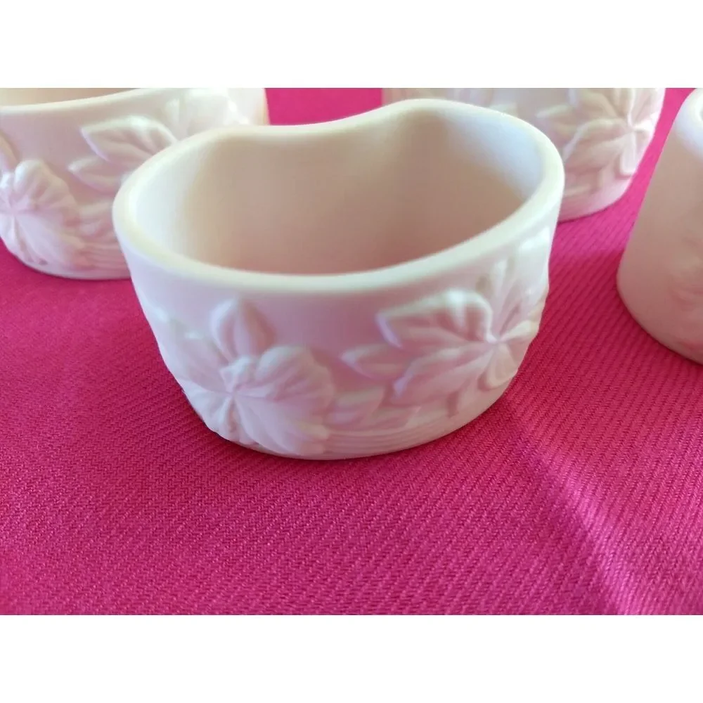 Gorham Bone China Napkin‎ Rings Linen Flowers Lily Set of 4 Vintage Minimalist